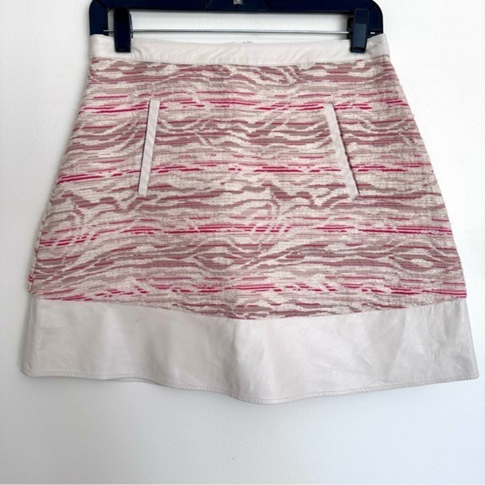 AS by DG Leather and Embroidered Mini Skirt in Pink and Cream Size 4